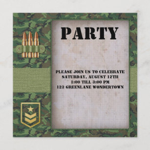 Soldier themed camouflage party invitation