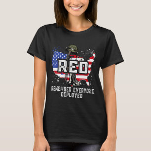 Soldier US Flag Map Remember Everyone Deployed Red T-Shirt