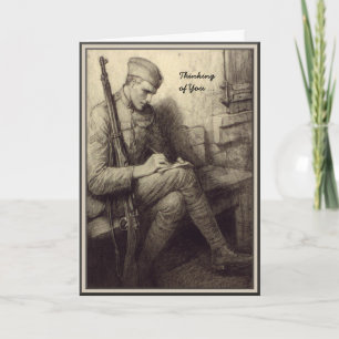 Soldier Writing a Letter Military Thinking of You Card