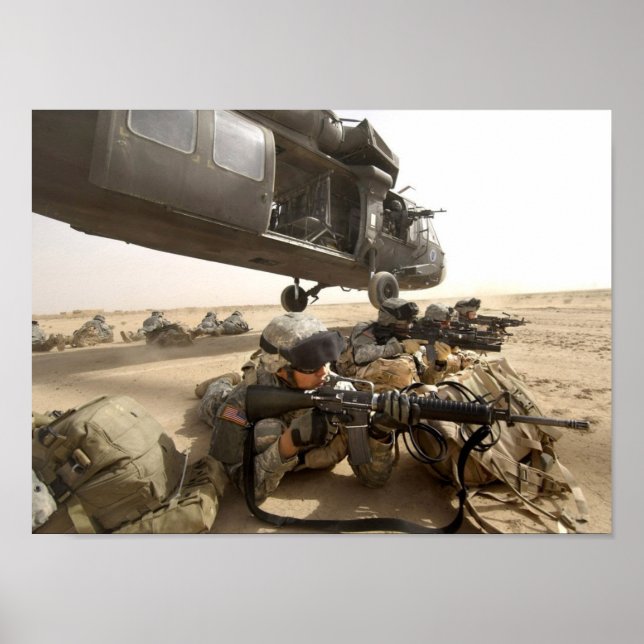 Soldiers Dismount a UH-60 Black Hawk Helicopter Poster (Front)