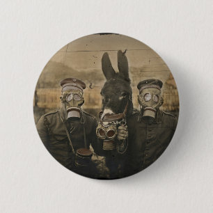Soldiers Donkey and Gas Masks 6 Cm Round Badge