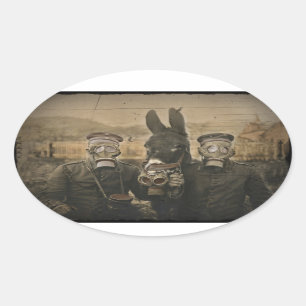 Soldiers Donkey and Gas Masks Oval Sticker