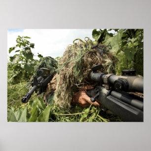 Soldiers dressed in ghillie suits poster