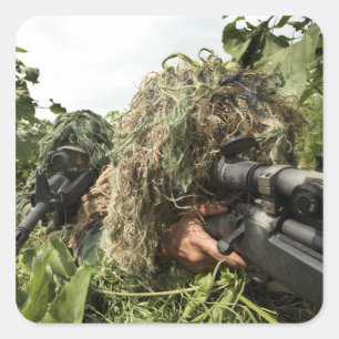 Soldiers dressed in ghillie suits square sticker