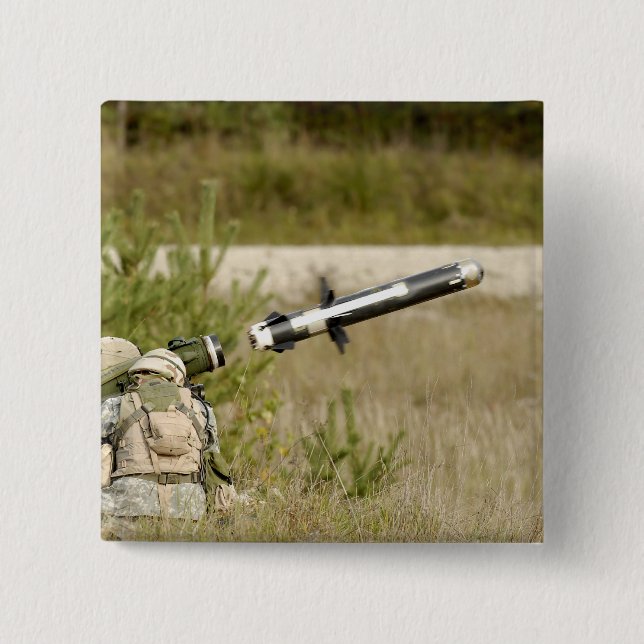 soldiers firing an FGM-148 Javelin 15 Cm Square Badge (Front)