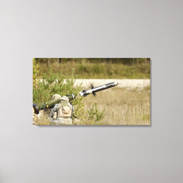 soldiers firing an FGM-148 Javelin Canvas Print (Front)