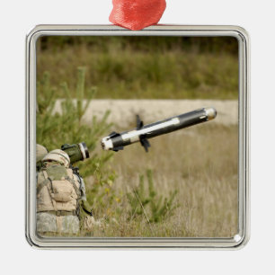soldiers firing an FGM-148 Javelin Metal Tree Decoration