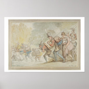 Soldiers on a March, 1805 (pen & ink and watercolo Poster