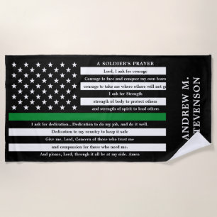 Soldiers Prayer Personalised Thin Green Line Beach Towel