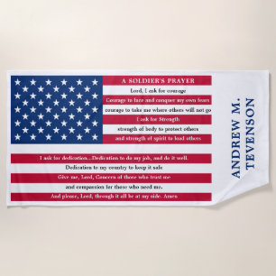 Soldiers Prayer Personalised USA American Flag Beach Towel