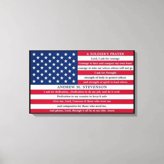 Soldiers Prayer Personalised USA American Flag Canvas Print (Front)
