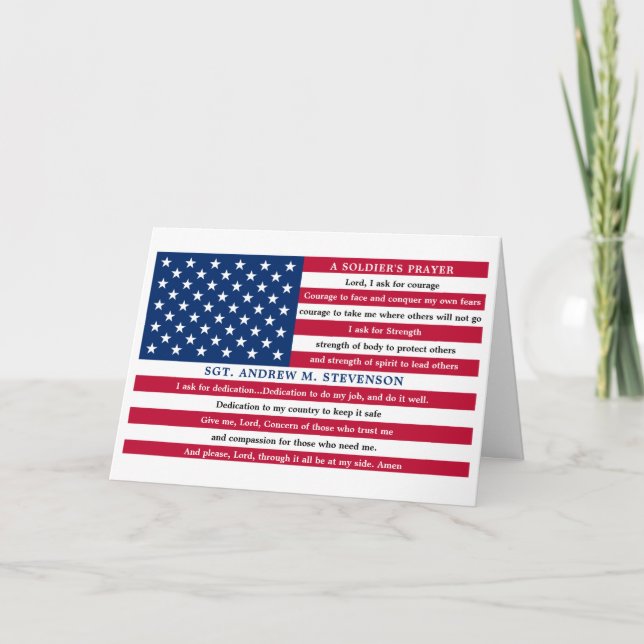 Soldiers Prayer USA American Flag Military  Card (Front)