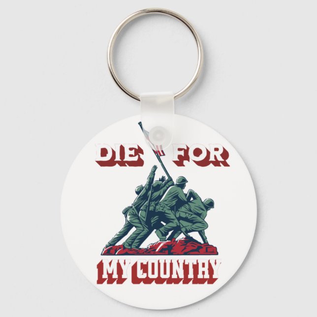 Soldiers Raising US Flag T-Shirt Key Ring (Front)