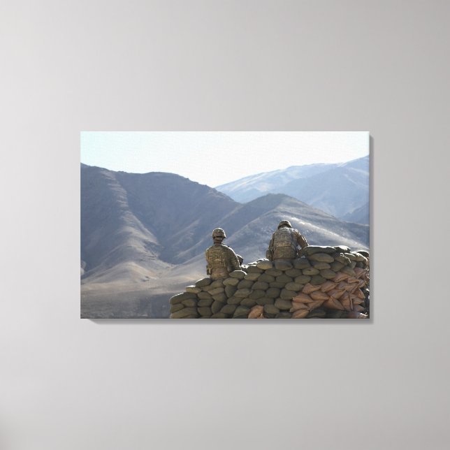 soldiers run communications equipment canvas print (Front)