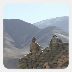 soldiers run communications equipment square sticker