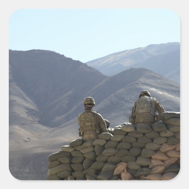 soldiers run communications equipment square sticker (Front)