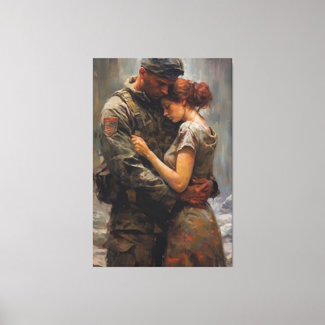 Soldier's Serenity: A Portrait of Love Canvas Print (Front)