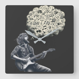 Solfeggio explosive guitar player square wall clock