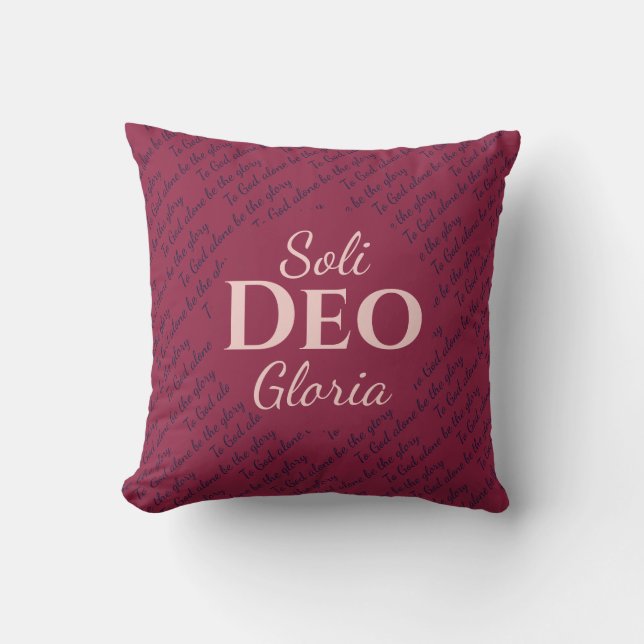 Soli Deo Gloria TO GOD BE THE GLORY Burgundy Navy Cushion (Front)