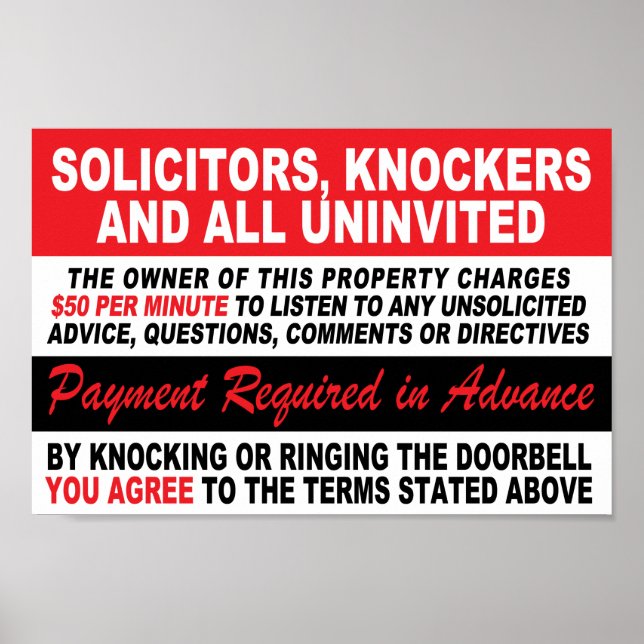 SOLICITORS, KNOCKERS AND ALL UNINVITED POSTER (Front)