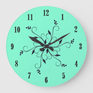Solid Aquamarine with Black Numbers and Accent Large Clock