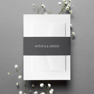 Solid Ash Black + Classic White Lettering Wedding Invitation Belly Band