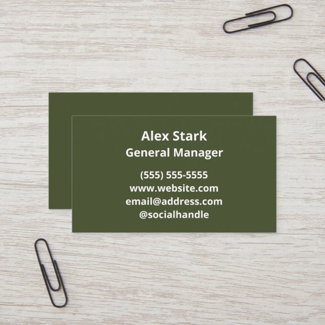 Solid Avocado Green Business Cards (Front/Back In Situ)
