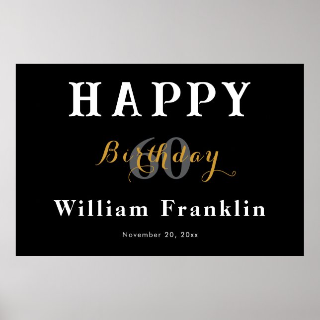 Solid Black 60th Birthday Party Celebration Poster (Front)