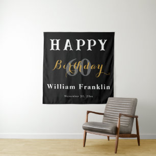 Solid Black 60th Birthday Party Celebration Tapestry