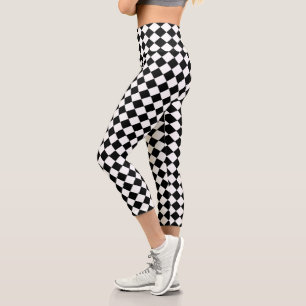 Solid Black and Classic White Chevron Pattern Capri Leggings