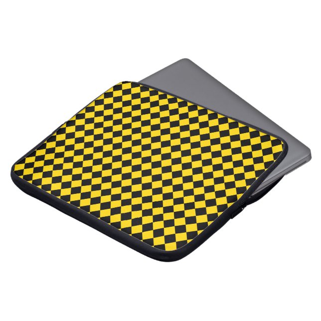 Solid Black and Gold Chevron Pattern Laptop Sleeve (Front Top)