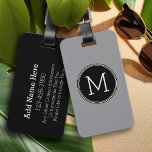 Solid Black and Grey with Monogram Luggage Tag<br><div class="desc">A bold art deco design in fresh,  cheerful colours. If you need to adjust the monograms,  click on the customise it button and make changes.</div>