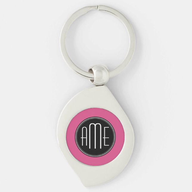 Solid Black and Hot Pink with Monogram Key Ring (Front)