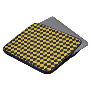 Solid Black and Metallic Gold Chevron Pattern Laptop Sleeve