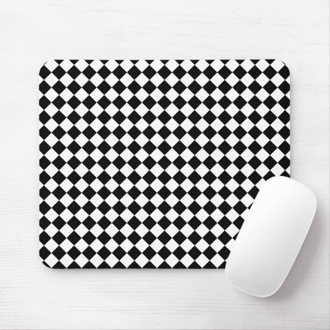 Solid Black and White Chevron Pattern Mouse Mat (With Mouse)