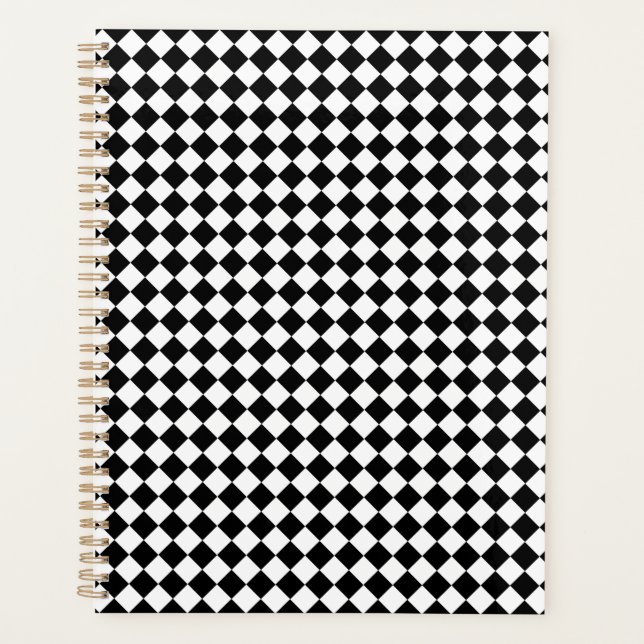 Solid Black and White Chevron Pattern Standard Planner (Front)