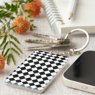 Solid Black and White Chevron Pattern Stylish Key Ring