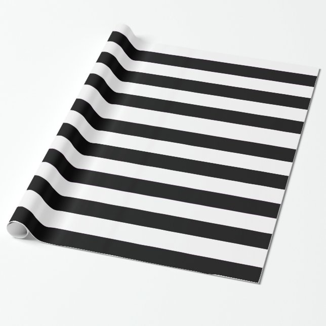 Solid black and white horizontal stripes pattern wrapping paper (Unrolled)