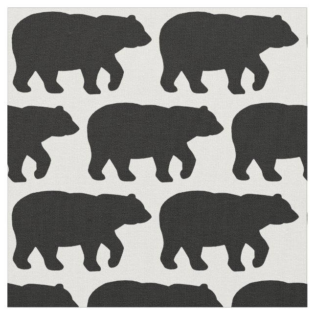 Solid Black Bear on White Background Fabric H (Close Up)