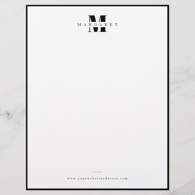 Solid Black Border Bold Letter Simple Monogram Custom Letterhead (Front)