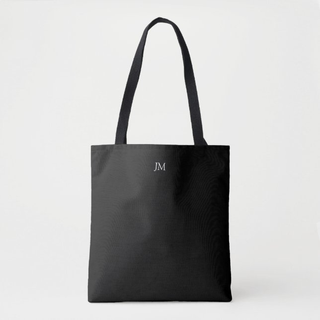 Solid Black Custom Colour Optional Monogram Words Tote Bag (Front)