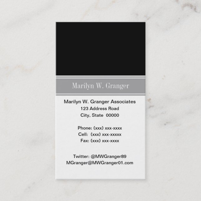Solid Black, Dark Grey Ribbon Name Monogram Business Card (Front)