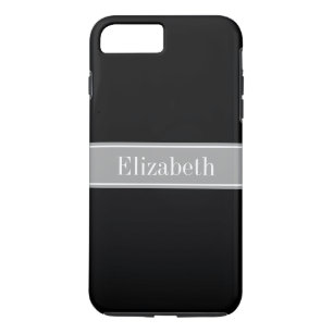 Solid Black, Dark Grey Ribbon Name Monogram iPhone 8 Plus/7 Plus Case