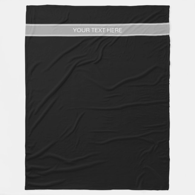 Solid Black, Dark Grey Ribbon Name Monogram Fleece Blanket (Front)
