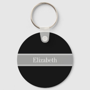 Solid Black, Dark Grey Ribbon Name Monogram Key Ring