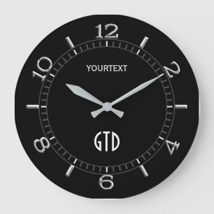 Solid Black Decor Dial Easily Personalised Large Clock