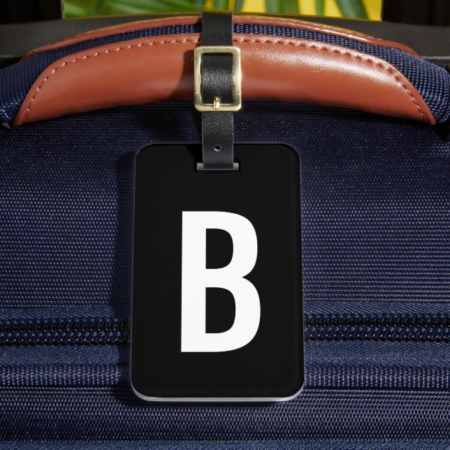 Solid Black Monogram Initial Travel Luggage Tag (Front Insitu 2)