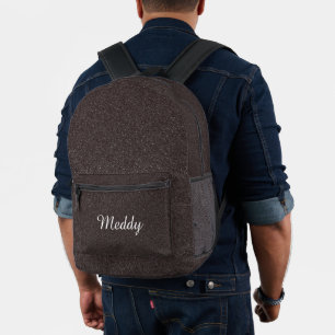 solid black monogrammed black glitter texture printed backpack