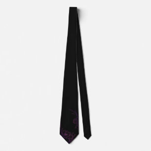 Solid Black Necktie with Bottom Corner Purple Flor