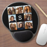 Solid Black Photo Collage Custom Monogram Gel Mouse Mat<br><div class="desc">You can use Instagram photos for this design. Use 8 square photos to create a unique and personal gift. Or you can keep the hipster puppy and make a trendy keepsake. If you need to adjust the pictures,  click on the customise tool to make changes.</div>